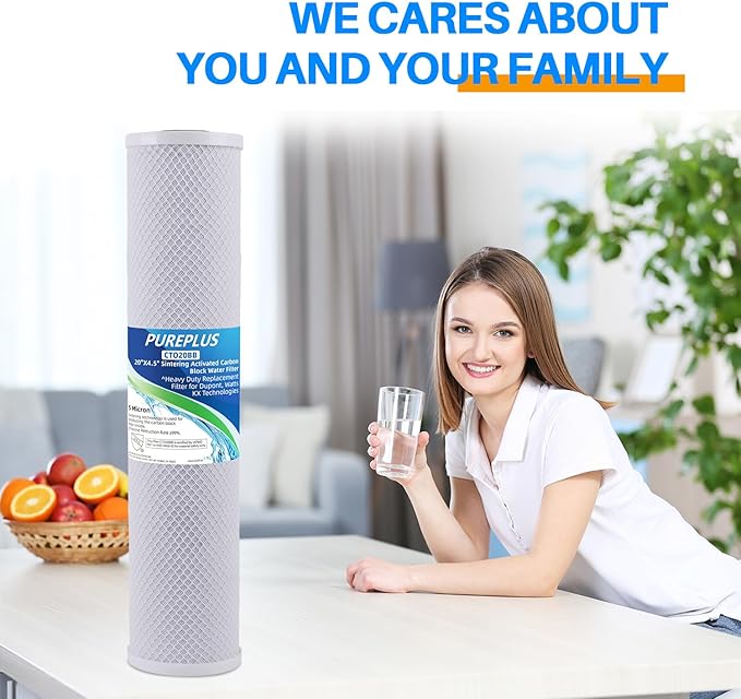 PUREPLUS 5 Micron 20" x 4.5" Whole House Coconut Shell Activated Carbon Water Filter Replacement Cartridge, Compatible with EPM-20, CB-20, 155783-43, FC25B, 1 Pack