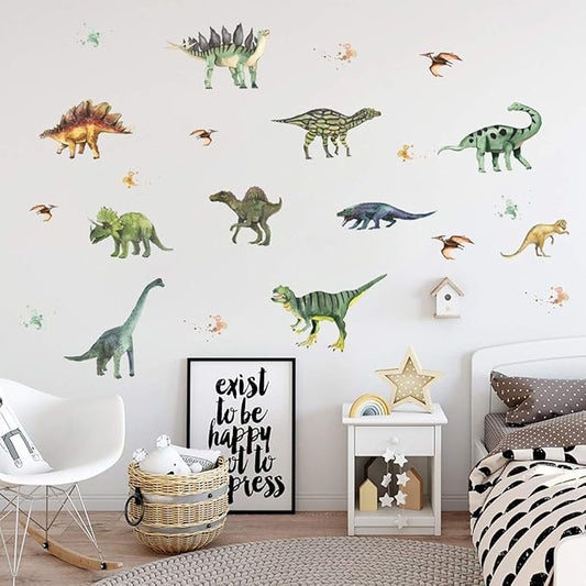 Dinosaur Decals Wall Stickers Watercolor Dinosaur Wall Decals Vinyl Decor Baby Bedroom Living Room Bathroom Nursery Playroom Decor