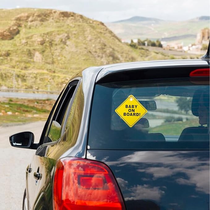 Baby On Board Sign 2 PCS Baby On Board Sticker with Double Suction Cups Sticker for Car Window Cling Reusable Safety Warning Sticker Decal Bright Yellow Durable and Strong Suction