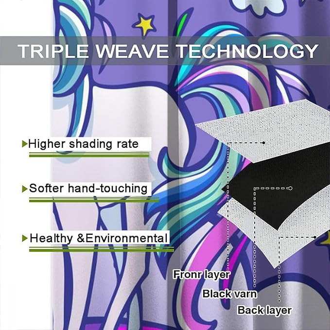 Kids Unicorn Curtains Purple Cartoon Rainbow Cartoon Room Blackout Curtains Boys Girls Baby Room Decor Curtains Living Room Decor 55x63 Inch 2 Panels