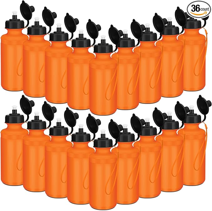 Zubebe 36 Pcs Sports Water Bottles Bulk 20 oz Squeeze Reusable Plastic Water Bottle with Nylon Strap Blank DIY Water Bottles for Kids Adults School Thanks Gift Outdoor Sport Fitness