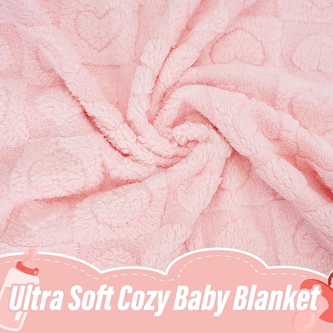 Plush Soft with Heart Checkered Baby Blanket,Fleece Infant Toddler Blankets for Girls Boys,Warm Lightweight Breathable Newborn Receiving Blankets for Crib Stroller 32"×37" (Light Pink, Heart)