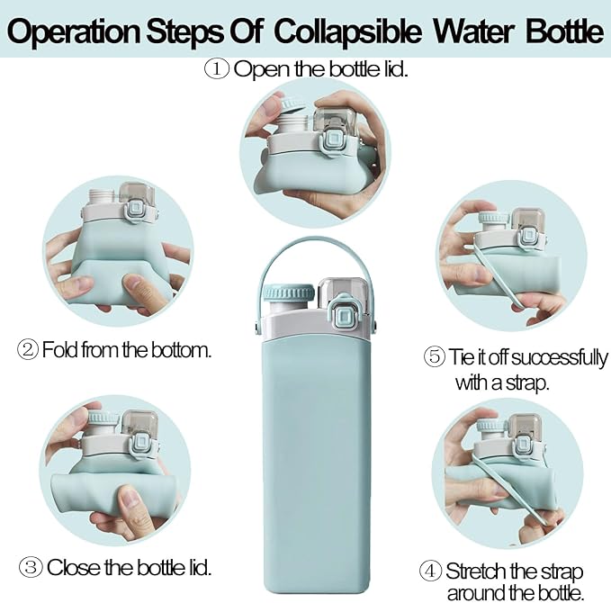 THAIOXYH® Collapsible Water Bottles 20oz Reuseable Leakproof BPA Free Silicone Foldable Water Bottles for Traveling Running Hiking Camping Sports