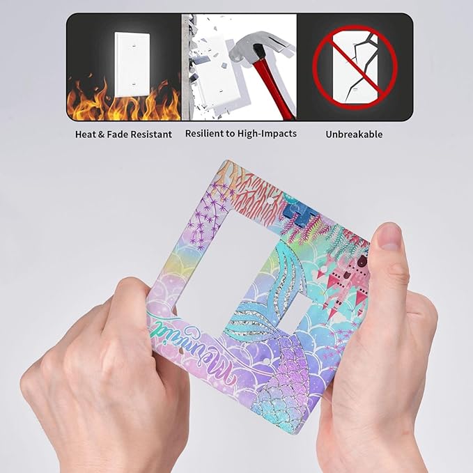 Silvery Glitter Cute Mermaid Tail Fantasy Castle 2 Gang Single Toggle Rocker Combination Light Switch Covers Wall Plate Cover Electrical Faceplate Decorative Switchplate for Kidroom Nursery Bedroom