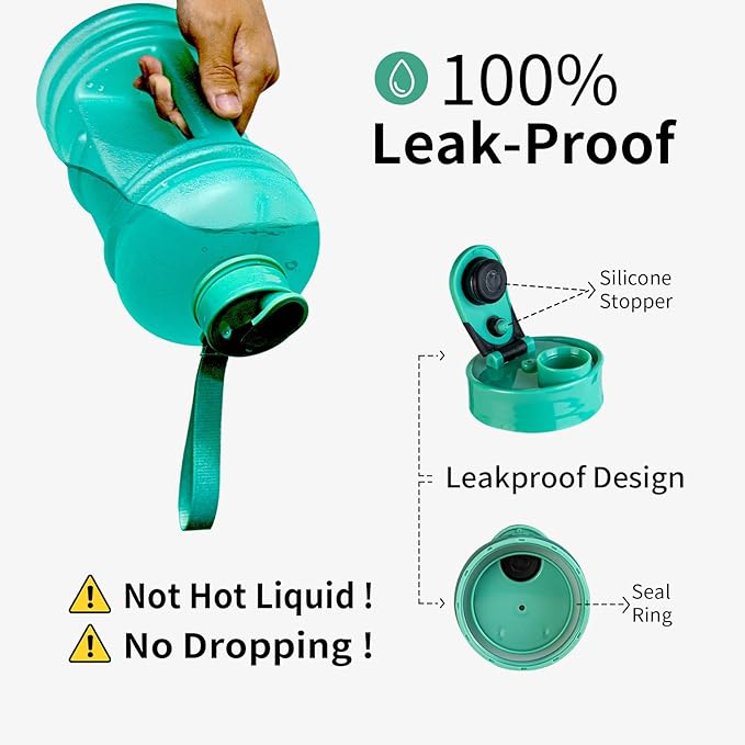 TOOFEEL 2.2 Liter 74 oz Reusable Clear Water Bottles - 100% Leak Proof BPA Free Water Bottle that Tracks Water Intake with Visible Volume Water Jugs for Sports Bottle (Clear Matte Green Water Bottle)