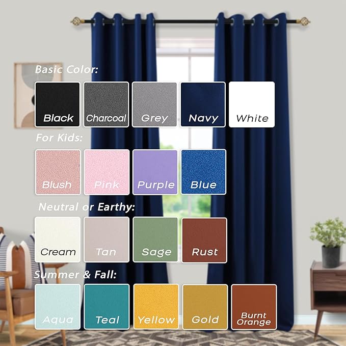 72 Inch Length Navy Blue Curtains for Bedroom 2 Panels Kids Blackout Thermal Insulated Grommet Drapes for Living Room Toddler Boys Decor 72 Inches Long