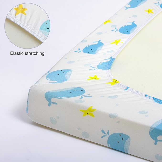 Pack n Play Fitted Sheet .2 Piece Mini Crib Sheet. Stretch Playard Sheet Portable Sheet Set. Elastic Convertible Playard Pad. Compatible with Graco Pack n Play (Baby Whale and Hedgehog)