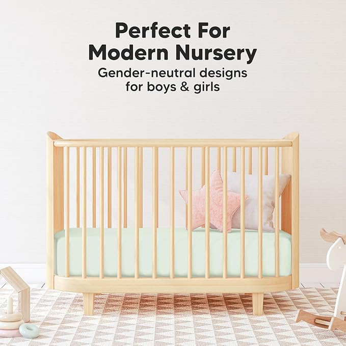 Pack and Play Sheets Fitted, 2-Pack Mini Crib Sheets - Pack N Play Sheets, Organic Fitted Crib Sheet for Pack and Play Mattress, Playard Baby Crib Sheets, Crib Sheets Neutral for Boys, Girls (Aloe)