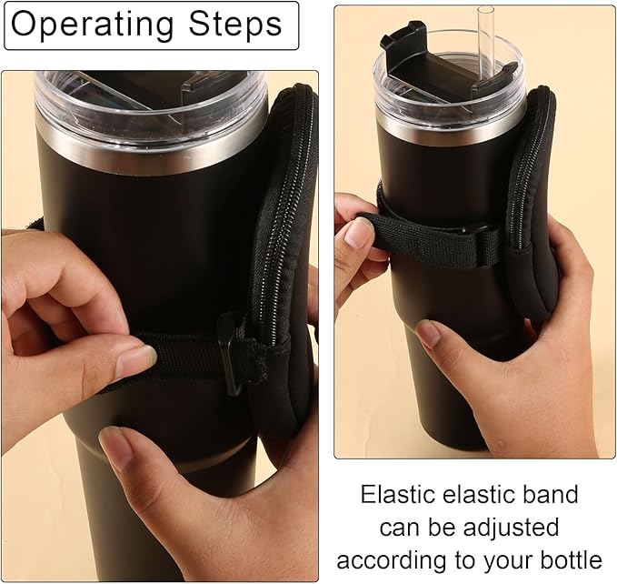 SAVITA Water Bottle Pouch for Stanley, Multifunctional Water Bottle Pouch Adjustable Gym Bottle Pouch for Stanley Quencher Adventure 40oz & Stanley IceFlow 20oz 30oz (Black)