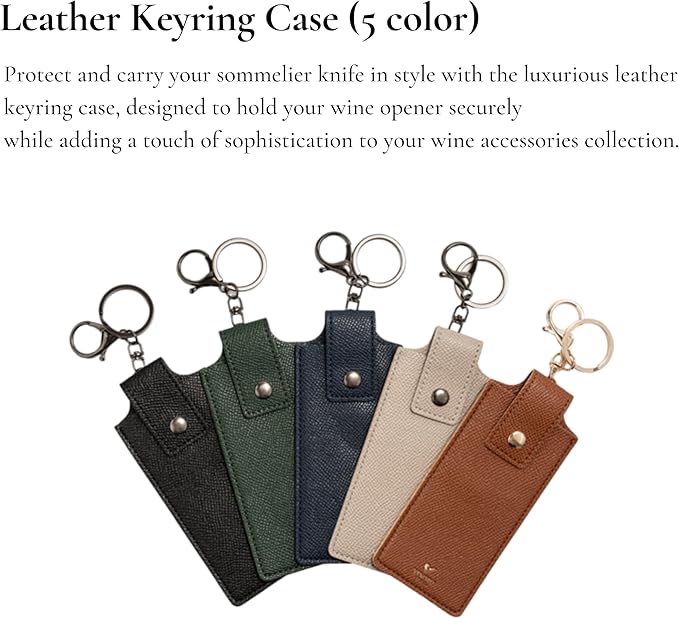 Professional Wood Grapevine Pattern Sommelier Knife With Navy Leather Wine Keyring with Ergonomic Wood Grip, Beer Bottle Opener Foil Cutter Waiters Corkscrew Wine Opener
