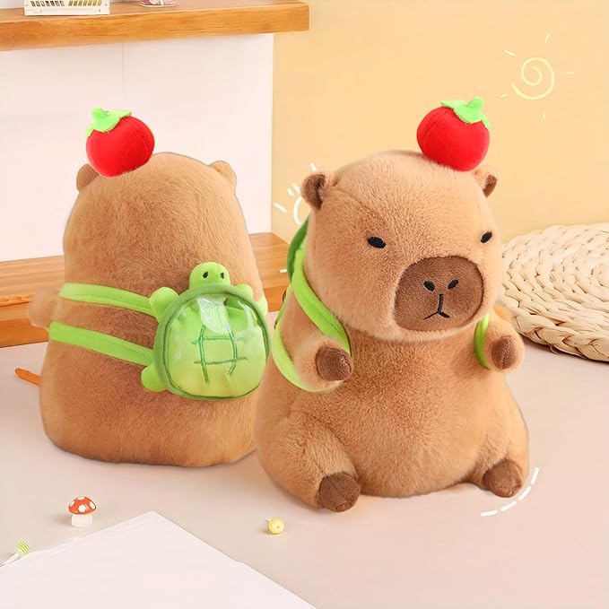 Cute Capybara Plush with Turtle Backpack Kawaii Capybara Stuffed Animal with Apple Capybara Plushies Soft Capybara Pillow Toy Birthday for Kids Boys Girls 12 inch