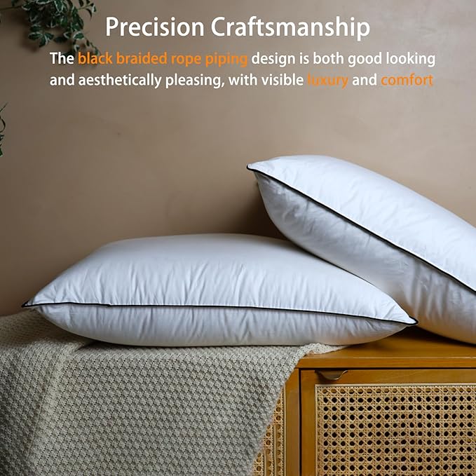 Natural White Goose Down Pillows- 550 Fill Power Down Pillow Queen Size - Soft and Support Down Bed Pillow for Back,Side,Stomach Sleepers，Queen (2 Pack ，20" x 28")