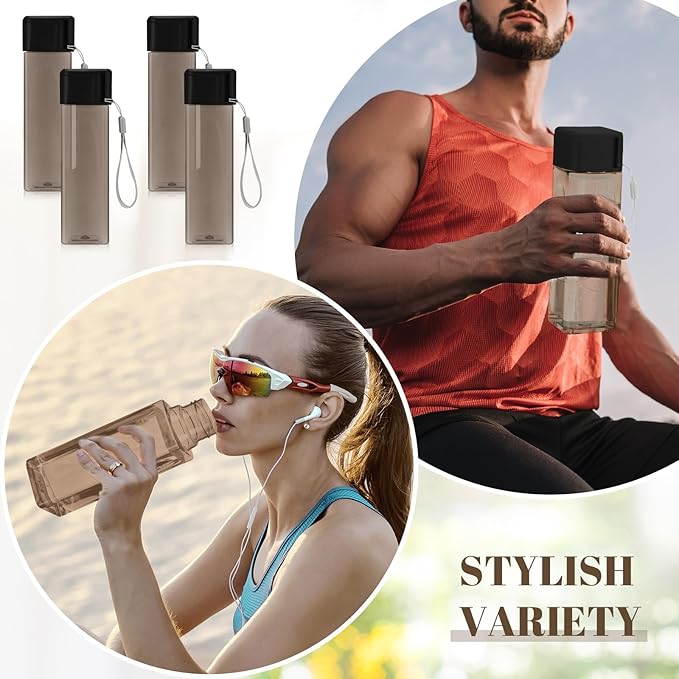 Mifoci 20 Pieces Water Bottle Bulk 17 oz Plastic Water Bottles Bulk Gym Sports Adults Reusable Large Water Bottles for Outdoor Fitness(Black,Rectangle)