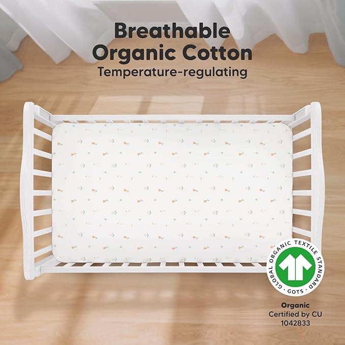 2-Pack Organic Crib Sheets for Boys, Girls - Jersey Fitted Crib Sheet, Baby Crib Sheets Neutral, Crib Mattress Sheet, Cotton Crib Sheets, Breathable Crib Sheet, Baby Mattress Sheets (Wildflowers)