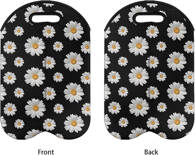 doginthehole 2 Bottle Wine Carrier Daisy Champagne Carrier Bag Neoprene Wine Tote Bags Reusable Wine Bottle Protector Insulated Wine Bag Wine Cooler Bag Wine Accessories Gift for Women Wine Lover