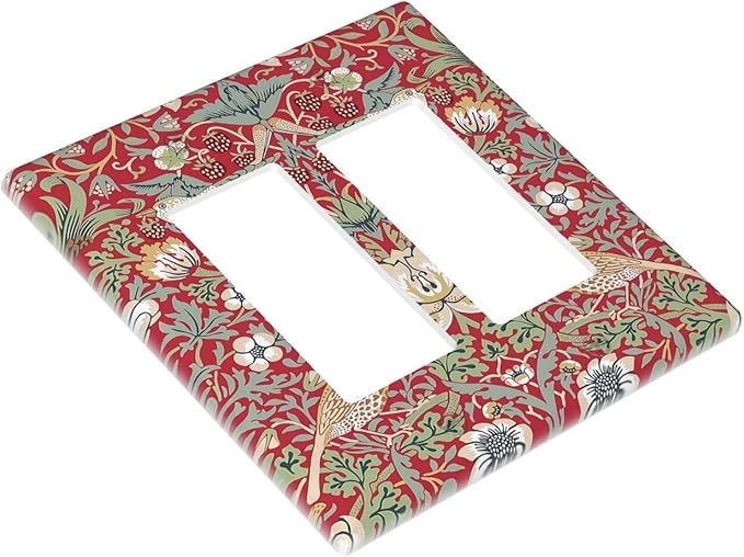 William Morris Strawberry Thief Botanical Red Green 2 Gang Rocker Decora Light Switch Covers Dual Outlet Covers Wall Plate Decorative Switchplate Electrical Faceplate GFCI for Country Bedroom