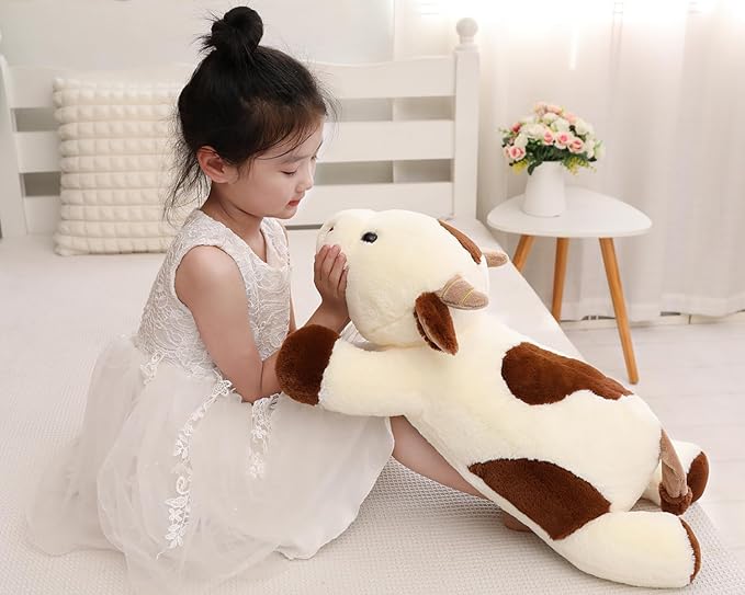 25.6 inch 5 lbs Cow Weighted Stuffed Animals, Large Weighted Plush Animal, Cute Plush Toy Pillow, Soft Kawaii Plushie Gifts for Adults, Kids, Boys and Girls(Off-White)