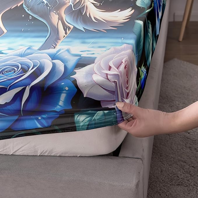 AILONEN Wolf Fitted Sheet Set Twin Size, Blue Lightning Wolf Butterfly Safari Wolf Bed Sheet Set,3 Pieces Teen Boys Sheet Set,Cool Wolf Fitted Sheet with 2 Pillowcases