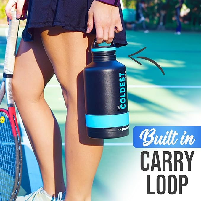 Coldest Insulated Water Bottle with Handle Lid | Leak Proof, Insulated Modern Stainless Steel, Triple Walled, Sport Thermos Bottles, Metal Flask | 21oz