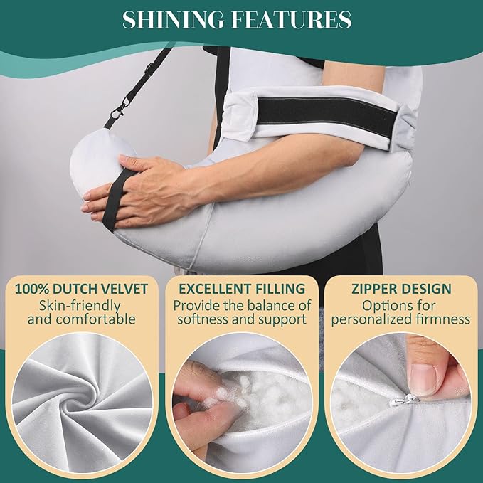 HARBOREST Shoulder Surgery Pillow with Straps & Pocket - Shoulder Pillow for Shoulder Pain, Rotator Cuff Pillow for Sleeping or Sitting, Shoulder Relief Pillow (Light Grey)