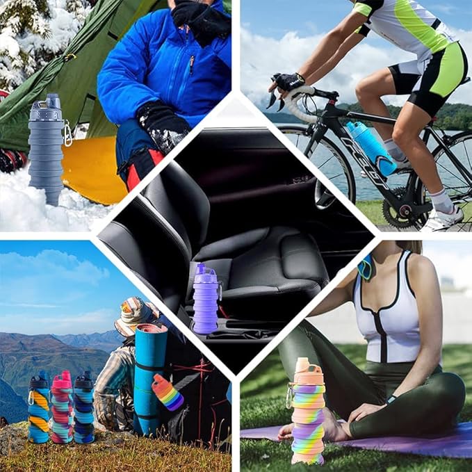 Collapsible Water Bottles 2 pack Travel Water Bottle Portable Hiking Water Bottle with Leak proof 500ML Reusable BPA Free Silicone Water Bottles. (Blue Camouflage +Yellow Camouflage)