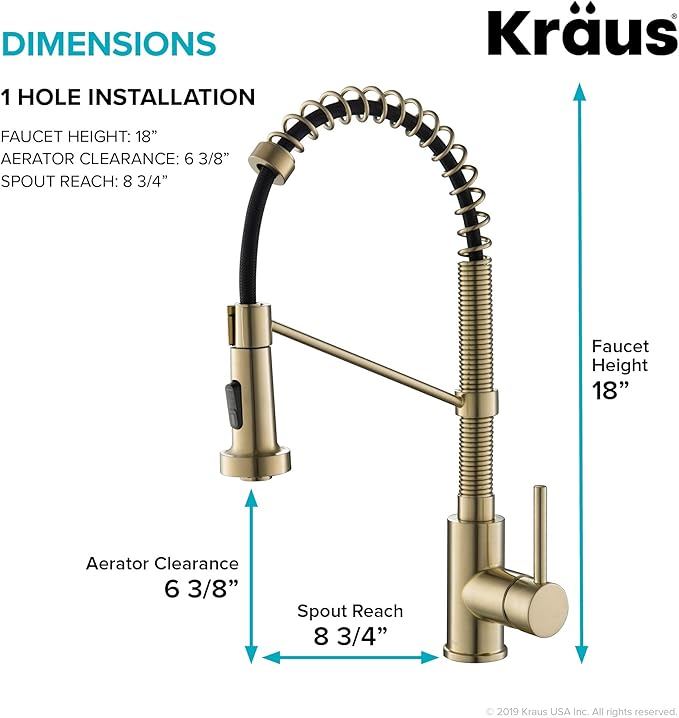 Kraus KPF-1610BG Bolden 18-Inch Commercial Kitchen Faucet with Dual Function Pull-Down Sprayhead in all-Brite Finish, 18 Inches, Brushed Gold