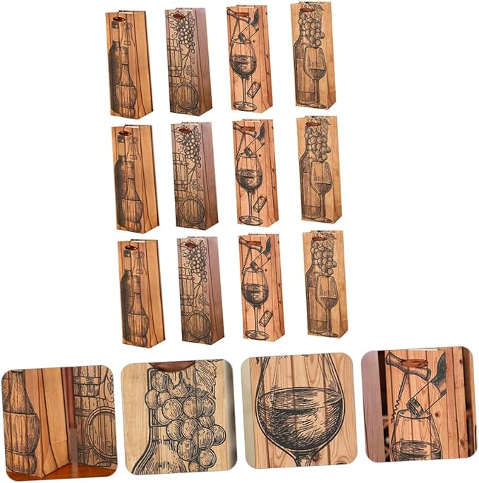 12pcs Wine Packaging Bag Christmas Party Supplies Wine Bottle Tote Bag Wine Bag Storage Pouch Portable Bag Bottle Wrapping Bag Handle Bag Paper Thicken Wine Bag