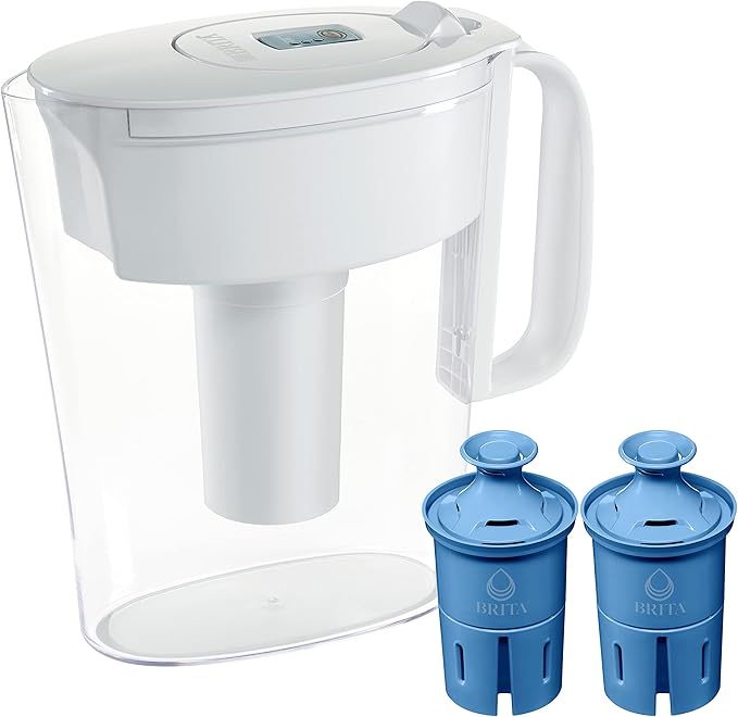 Brita Water Filter Pitcher for Tap and Drinking Water with SmartLight Filter Change Indicator, Includes 2 Elite Filters, Reduces 99% of Lead, Lasts 6 Months Each, 6 Cup Capacity, BPA Free, White