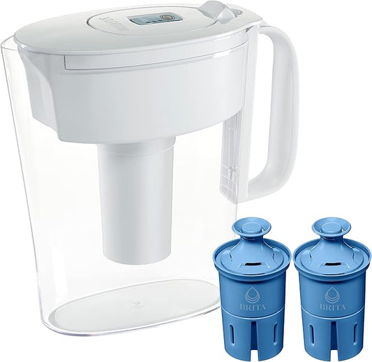 Brita Water Filter Pitcher for Tap and Drinking Water with SmartLight Filter Change Indicator, Includes 2 Elite Filters, Reduces 99% of Lead, Lasts 6 Months Each, 6 Cup Capacity, BPA Free, White