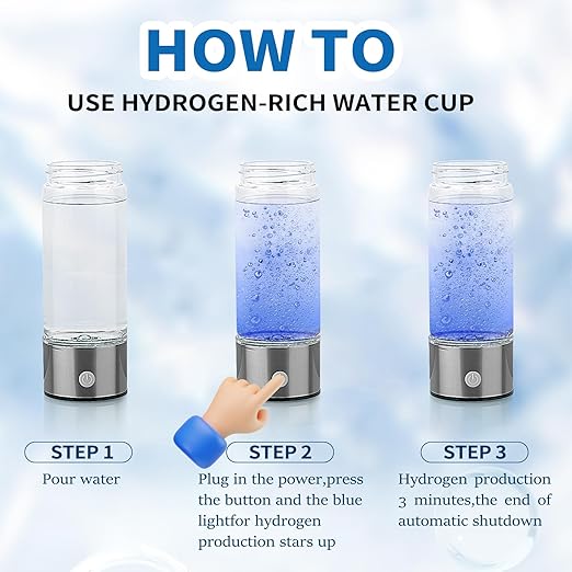 Hydrogen Water Bottle, Portable Hydrogen Water Bottle Generator, Rechargeable Hydrogen Water Ionizer Machine Quick Electrolysis Hydrogen Water Glass Health Cup for Office Travel Exercise Home, Silver