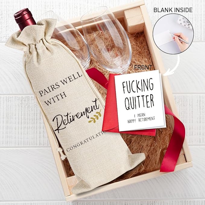 Retirement Gifts for Woman Men, Pairs Well With Retirement Wine Bag, Retirement Gifts Leaving Gifts for Colleagues BBF Boss Doctors Nurse Teachers Retirees, 1 Wine Bag with 1 Funny Retirement Card
