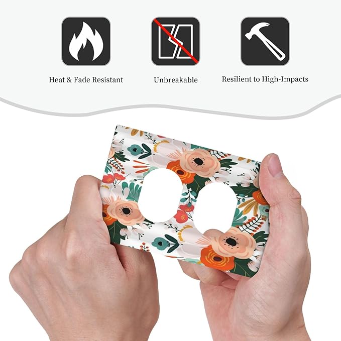 Rustic Floral Boho Colorful Flower Single Duplex Wall Plate Covers Light Switch Cover 1 Gang Outlet Plate Decorative Switchplate Covers Electrical Faceplate for Farmhouse Bathroom Bedroom Kitchen