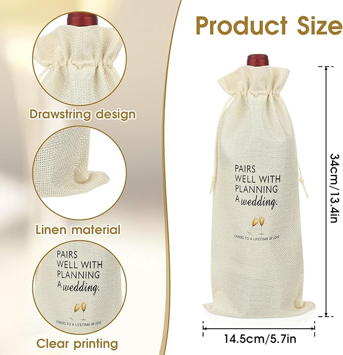 Styquenzer Engagement Gifts for Couples Wedding Wine Bag Newly Engaged Gifts for Newly Engaged Couples Cotton Linen Wine Gift Bag With Drawstring Pairs Well with Wedding Planning