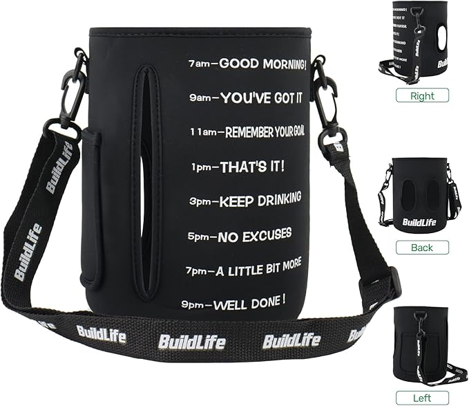 QuiFit 1 Gallon Water Bottle - with Straw & Motivational Time Marker Leak-Proof BPA Free Reusable Gym Sports Outdoor Large(128OZ) Capacity Water Jug(Green/Black with Sleeve,1 Gallon)