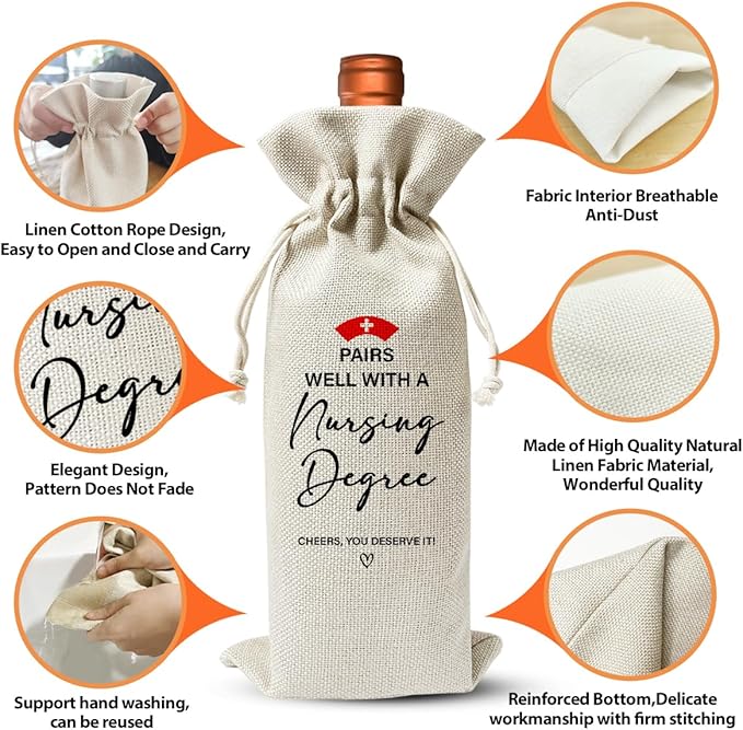 Nursing School Graduation Gift Wine Bag, Pairs Well With Nursing Degree, Nursing School Survivor, Med School Graduation Party Decoration, Nurse Appreciation Gift For Women, Nurse Day Nurse Week Gift