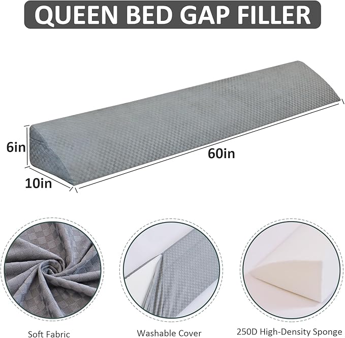 Wedge Pillow for Headboard - Queen Size Bed Wedge Pillow Headboard, Bed Wedge Gap Filler, Pillow Wedge for Headboard Gap - Fill The Gap (0-8") Between Headboard and Mattress (60"x10"x6")