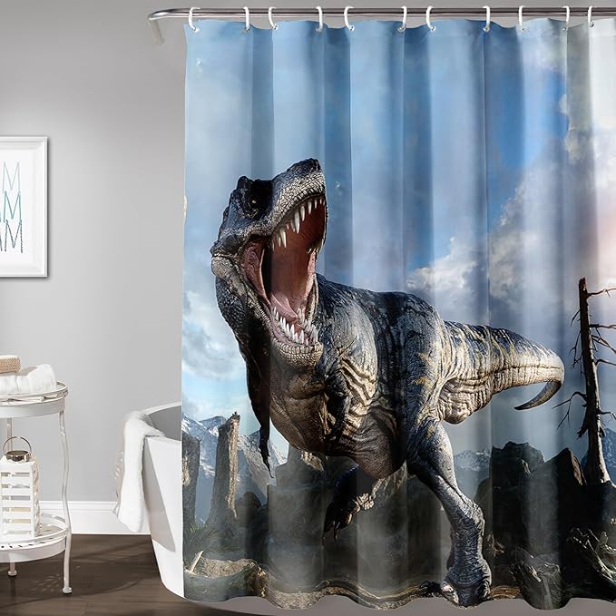 AILONEN Dinosaur Boys Shower Curtain for Bathroom Decor,Roaring Dinosaur Bath Curtain Gifts for Kids Teens,Jungle Dinosaur Polyester Waterproof with 12 Plastic Hooks 72" W*72" H