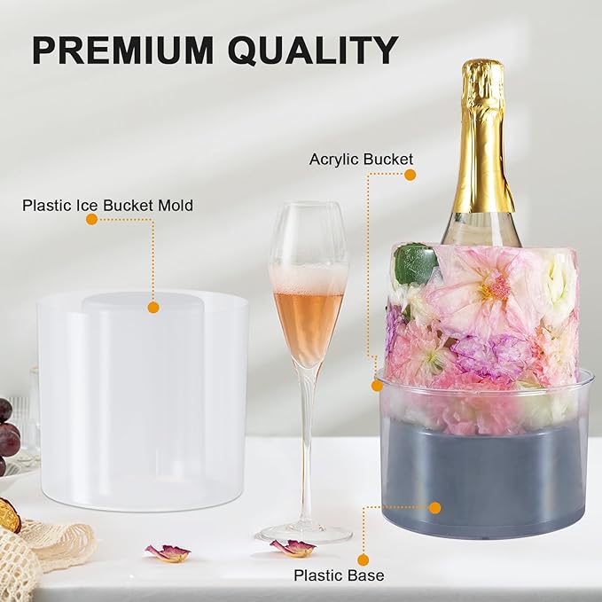 Ice Bucket Mold,Ice Mold Wine Bottle Chiller,Cocktail/Champagne Bucket Ice Mold, Flower/Fruits/Any Decoration to DIY Your Bucket Ice Mold For Special Parties/Bar/Holiday/Wedding-Grey