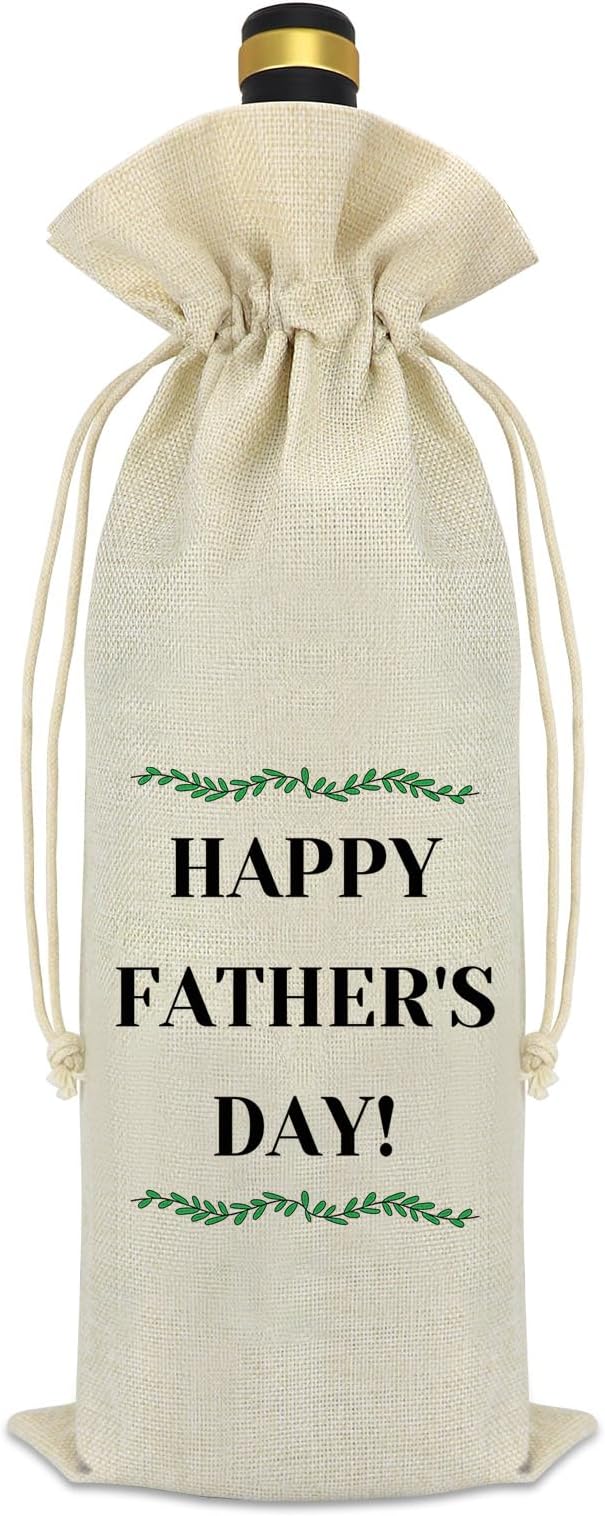 Fathers Day Dad Grandpa Gifts Wine Bag Gifts for Dad from Daughter Son Grandfather Grandpa Gift from Granddaughter Grandson New Dad Gifts for Husband Wine Cover Drawstring Burlap Wine Bottle Bag