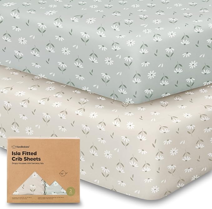 2-Pack Crib Sheets for Boys,Girls - Viscose Derived from Bamboo Fitted Crib Sheet, Organic Baby Crib Sheets, Crib Mattress Sheet,Toddler Bed Sheets,Baby Sheets for Crib Fitted Sheets(Daisies)