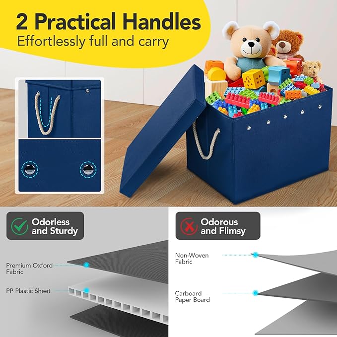 Toy Storage Organizer and Play Mat for Kids - Foldable Organizer Storage Bins with Lids - Detachable Mat Storage Bag Kids Toy Box for Boys, Girls, Nursery, Playroom, 11.6''x11.6''x15.5''(Blue)