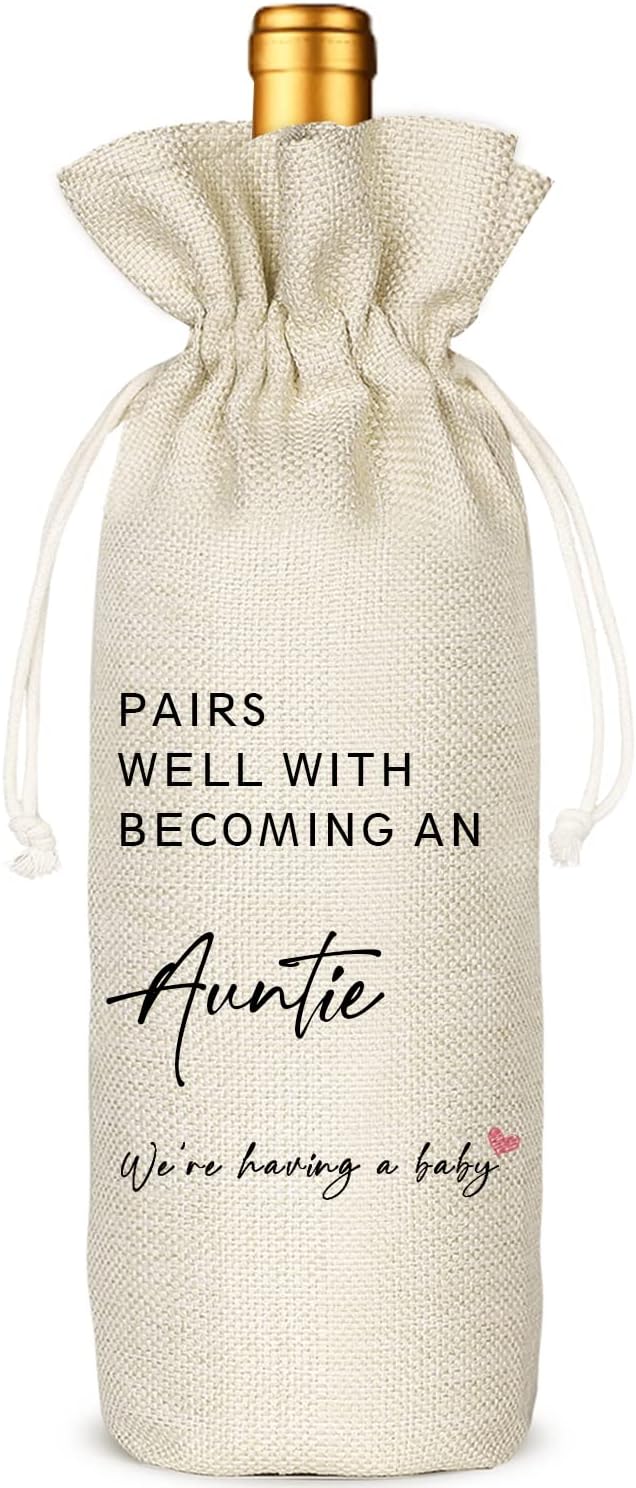 Pregnancy Announcement Wine Bag - Pairs Well With Becoming An Auntie, GENDER NEUTRAL Pregnancy Announcement Wine Bag, Baby Announcement to Auntie Wine Bag, Pregnancy Reveal(5SW19106)
