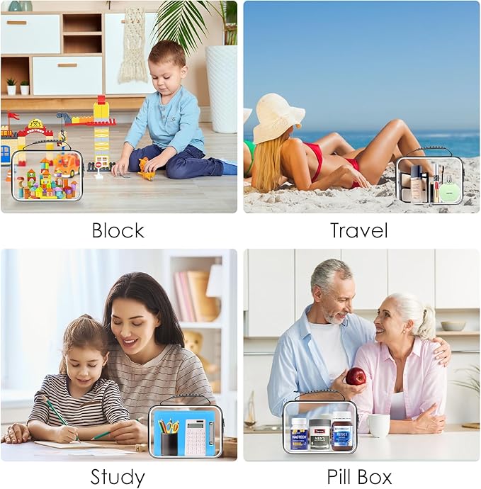 Clear Hard Zipper Pouch, Bliss Zippered Storage Bins, Waterproof PVC Shell Travelling Bags, Storage for Board Games, Building Blocks, Puzzles, Kids Books with Handle, Plastic Organizing, 6Pc