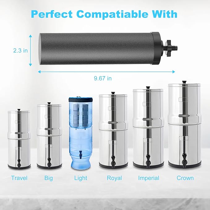 Water Filter Replacement for Berkey Water Filter System, 4 Black Elements Activated Carbon Filters, Compatible with Berkey Gravity Water Filtration System, 4 Pack