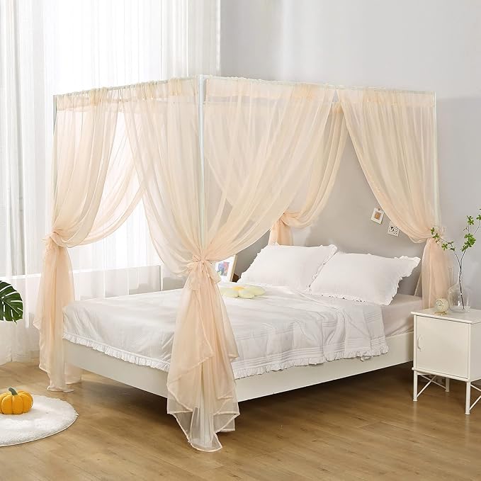 Canopy Bed Curtain for Queen Bed, Soft Bed Canopy Scarf for Girls Adults (Queen, Sand)
