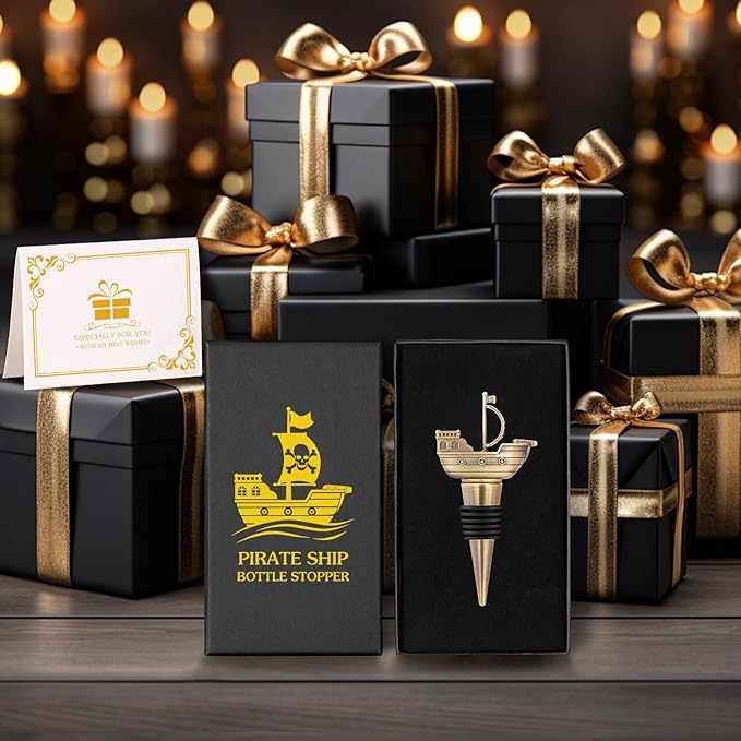 LKKCHER Pirate Ship Wine Stopper, Wine Gifts for Men Warship Battleship Lovers, Nautical Bottle Stoppers for Wine Champagne Prosecco, Birthday Gifts, Wine Saver, Wine Accessories