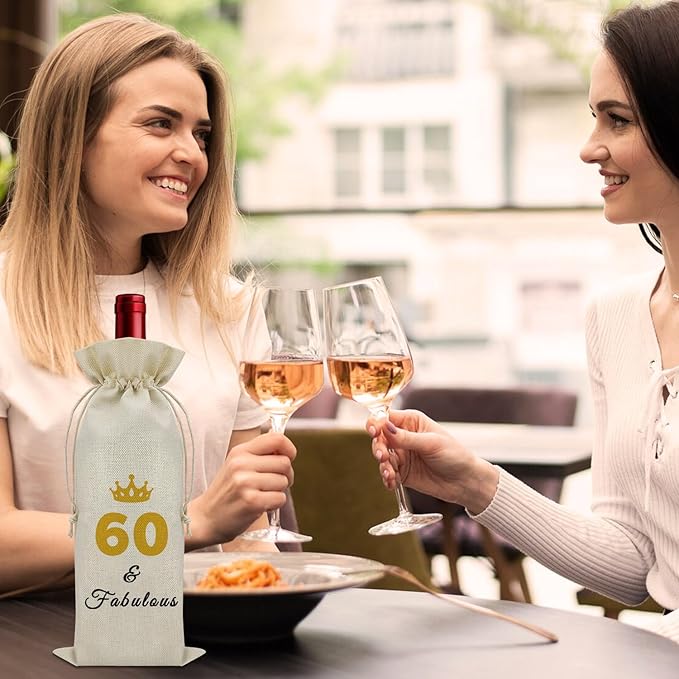 Sazuwu 60 Years Old Birthday Gifts for Women Men Wine Bag Gifts for Someone Turning Sixty 1964 Birthday Gifts Wine Accessories Gifts for Wine Lovers Happy 60th Birthday Gifts for Mom Dad