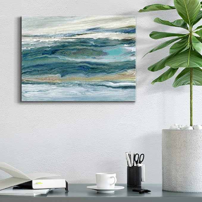 Renditions Gallery Canvas Nature Wall Art Home Paintings & Prints Blue Rough Aqua Marble Modern Watercolor Abstract Minimalist Artwork Decor for Bedroom Office Kitchen - 8"x12" LT33