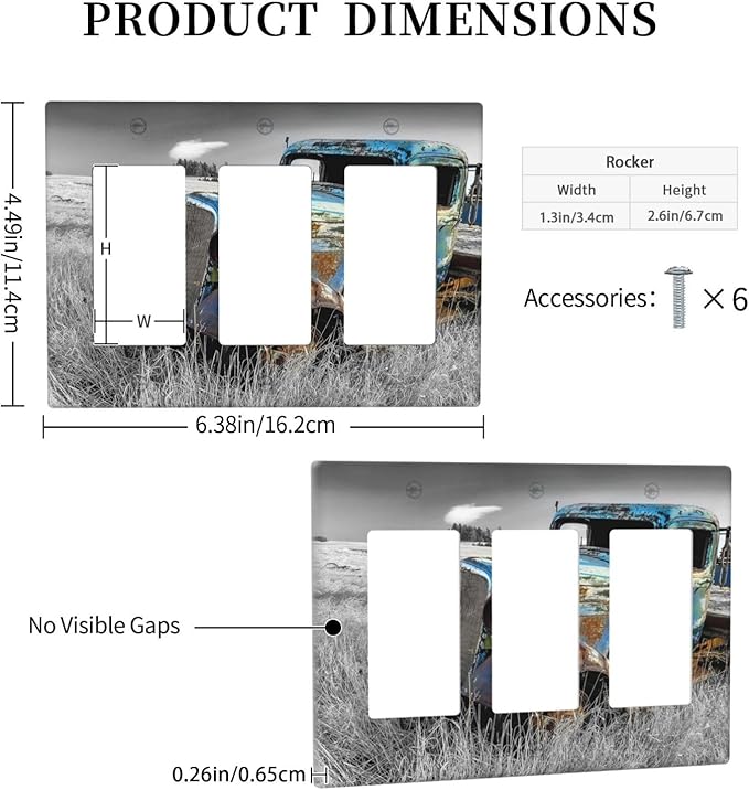 Vintage Country Old Blue Truck 3 Gang Rocker Light Switch Plate Rustic Automobile Triple Decora Outlet Wall Plate Cover Faceplate Decorative Switchcovers GFCI for Bathroom Bedroom Livingroom Decor