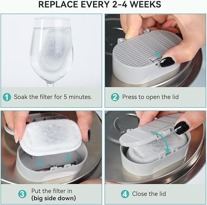 Cat Water Fountain Filters, 16 Pack Replacement Files for 67oz/2L&108oz/3.2L Stainless Steel Pet Water Fountain Cat Water Fountain Dog Water Dispenser, 8 Filters&8 Sponges